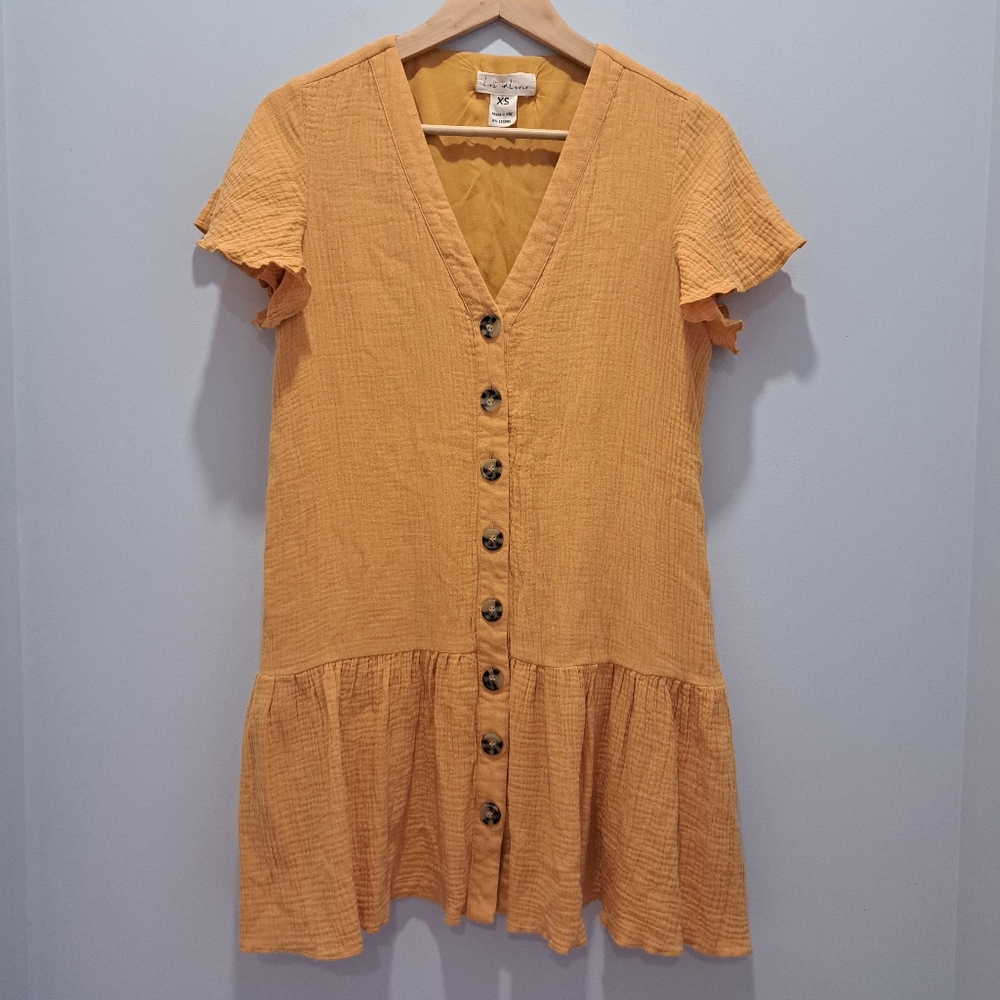 Lost In Lunar Mika Turmeric Button-Up Cotton Gauze Boho Festival Mini Dress XS